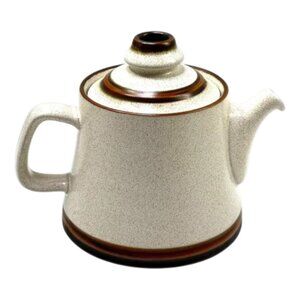 Denby Potters Wheel Teapot Beige Brown Rings Pottery England